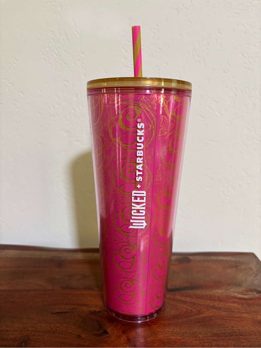 Starbucks wicked Pink and Gold Tall Tumbler with Straw